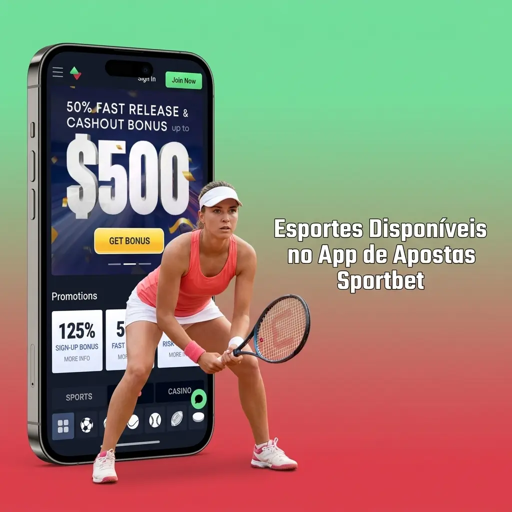 Modalidades esportivas disponíveis no app Sportbet, incluindo futebol, basquete, tênis, MMA e eSports