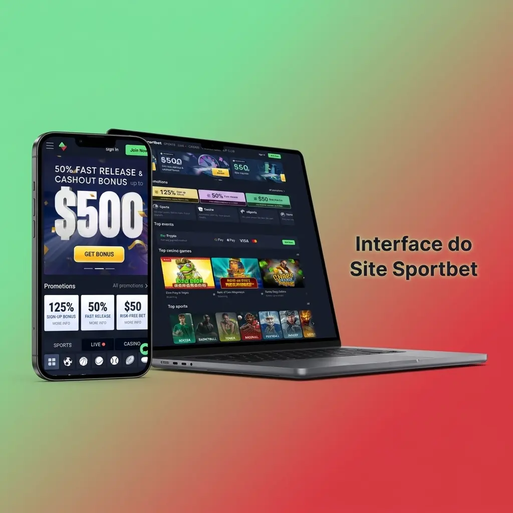 Interface do site Sportbet com barra de navegação destacando Esportes, Cassino, E-sports e Promoções