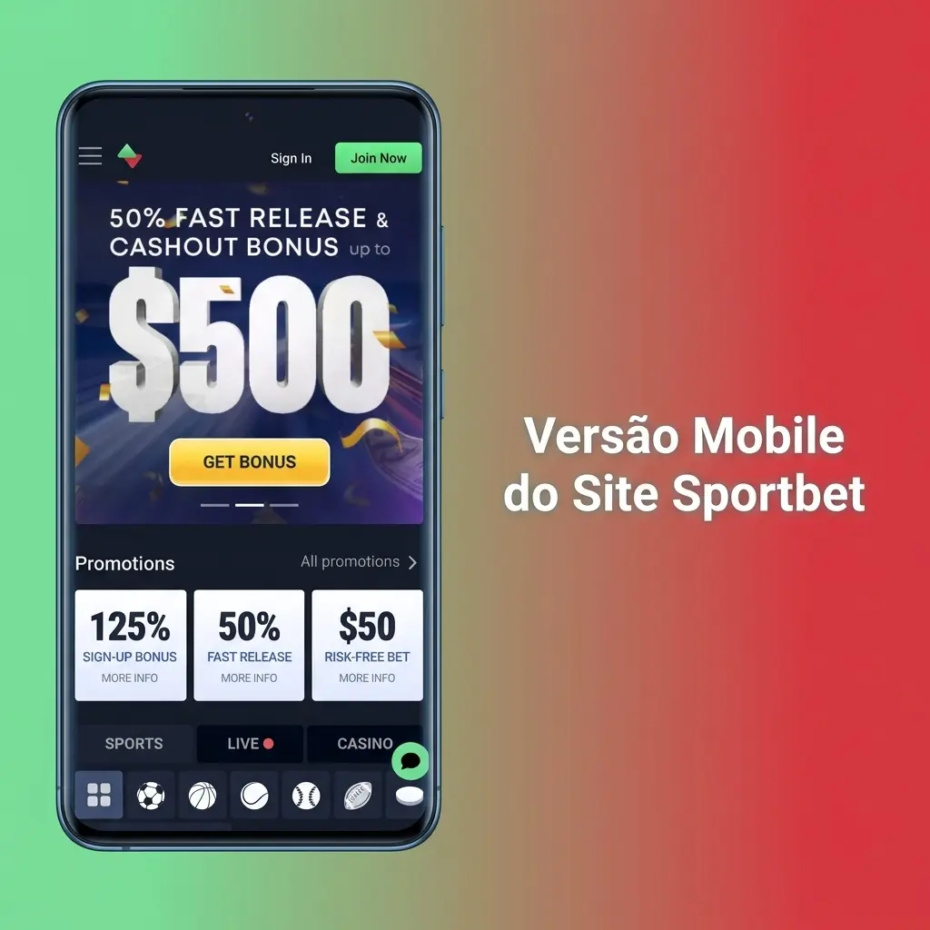 Interface mobile do site Sportbet adaptada para smartphones e tablets com acesso completo a apostas e cassino
